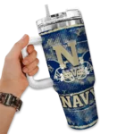 personalized navy midshipmen honey streaks blue curved tumbler best selling.webp