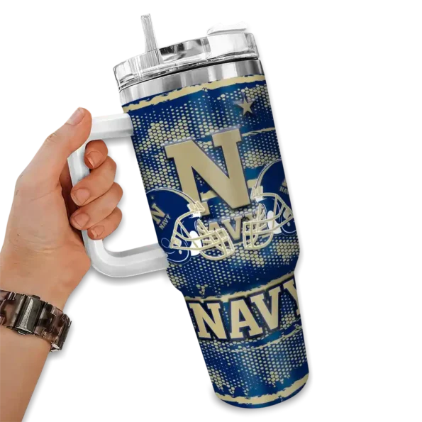 personalized navy midshipmen honey streaks blue curved tumbler fashion forward.webp