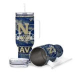 personalized navy midshipmen honey streaks blue curved tumbler best selling.webp
