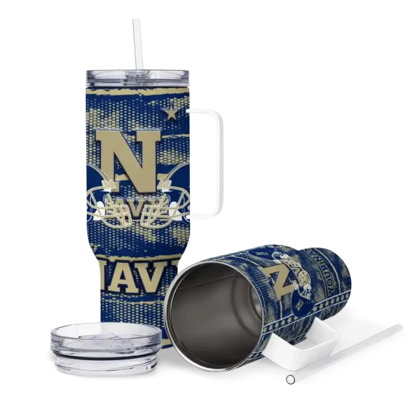 personalized navy midshipmen honey streaks blue curved tumbler high quality.webp