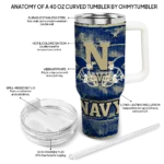 personalized navy midshipmen honey streaks blue curved tumbler best selling.webp