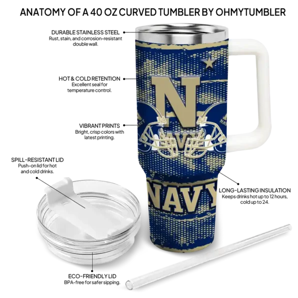 personalized navy midshipmen honey streaks blue curved tumbler new arrival.webp