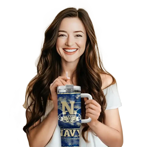 personalized navy midshipmen honey streaks blue curved tumbler premium grade.webp