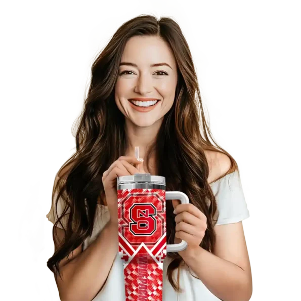 personalized nc state wolfpack chevron angle red curved tumbler premium grade.webp