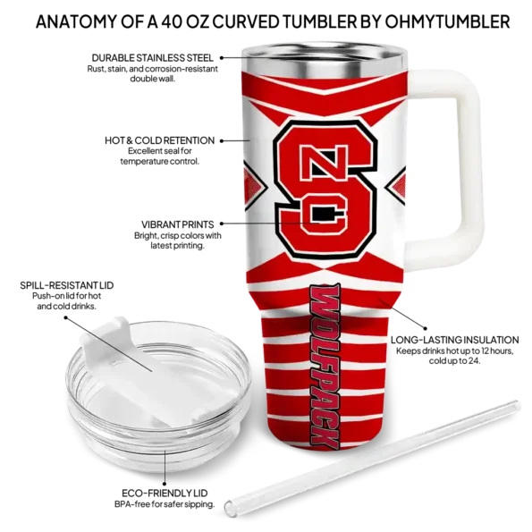 personalized nc state wolfpack chevron layers red curved tumbler new arrival.webp