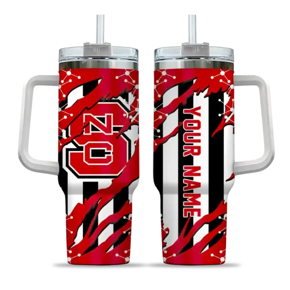 personalized nc state wolfpack claw cut red black curved tumbler best selling.webp