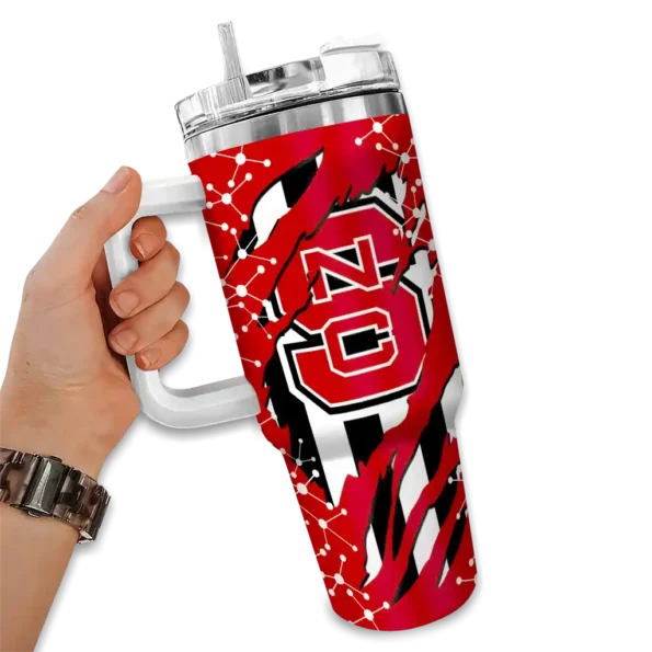 personalized nc state wolfpack claw cut red black curved tumbler fashion forward.webp