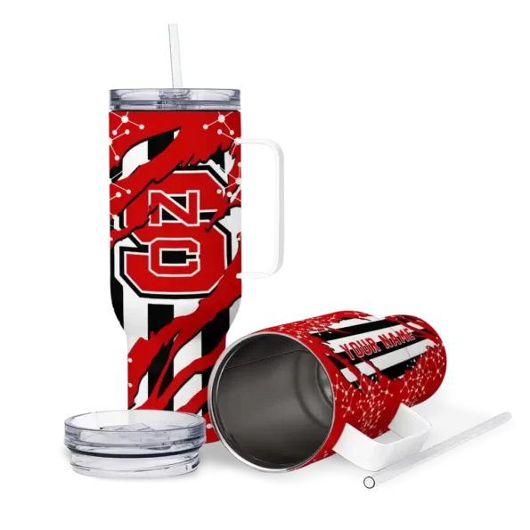 personalized nc state wolfpack claw cut red black curved tumbler high quality.webp