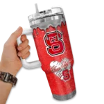personalized nc state wolfpack heart helmet motif red curved tumbler best selling.webp