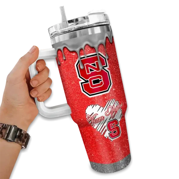 personalized nc state wolfpack heart helmet motif red curved tumbler fashion forward.webp