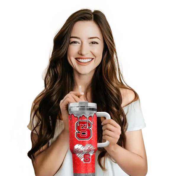 personalized nc state wolfpack heart helmet motif red curved tumbler premium grade.webp