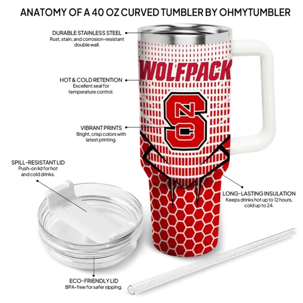 personalized nc state wolfpack hex texture red curved tumbler new arrival.webp