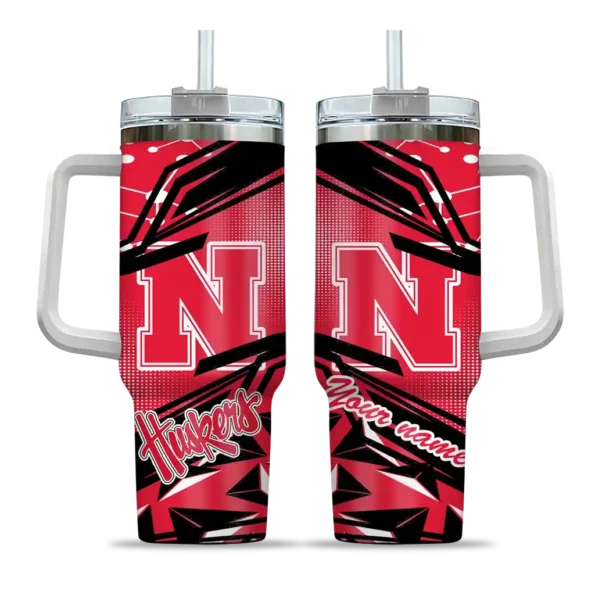 personalized nebraska cornhuskers abstract paths red curved tumbler best selling.webp