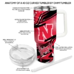 personalized nebraska cornhuskers abstract paths red curved tumbler best selling.webp