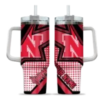 personalized nebraska cornhuskers arrow burst red curved tumbler best selling.webp