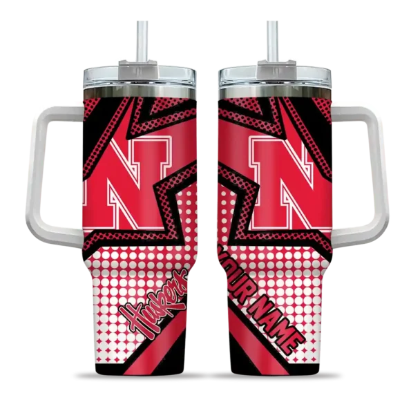 personalized nebraska cornhuskers arrow burst red curved tumbler best selling.webp