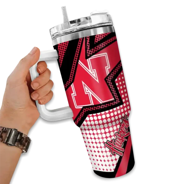 personalized nebraska cornhuskers arrow burst red curved tumbler fashion forward.webp