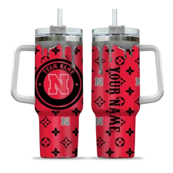 personalized nebraska cornhuskers bullseye drips red curved tumbler best selling.webp