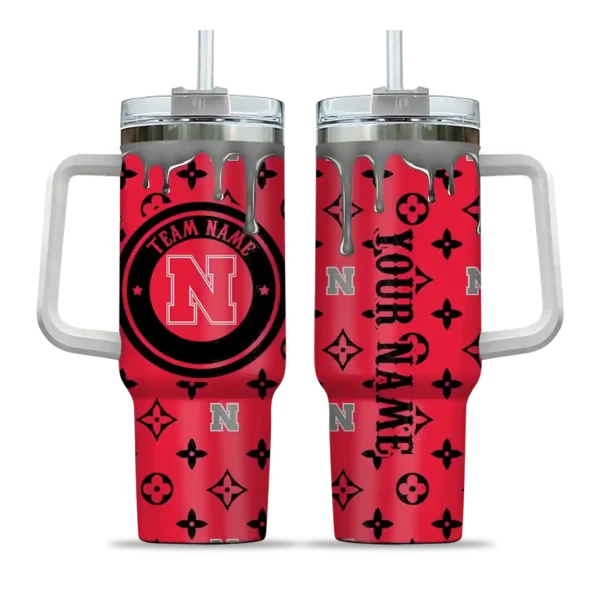 personalized nebraska cornhuskers bullseye drips red curved tumbler best selling.webp