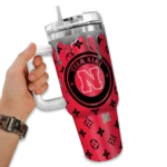 personalized nebraska cornhuskers bullseye drips red curved tumbler best selling.webp
