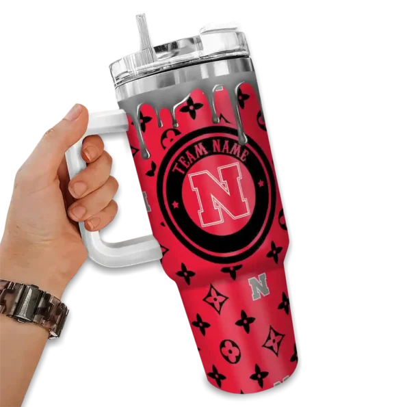 personalized nebraska cornhuskers bullseye drips red curved tumbler fashion forward.webp
