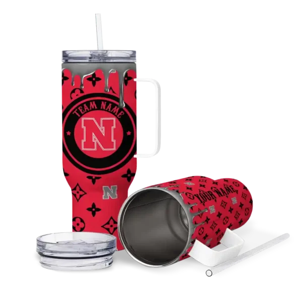 personalized nebraska cornhuskers bullseye drips red curved tumbler high quality.webp