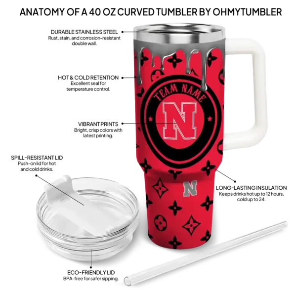 personalized nebraska cornhuskers bullseye drips red curved tumbler new arrival.webp