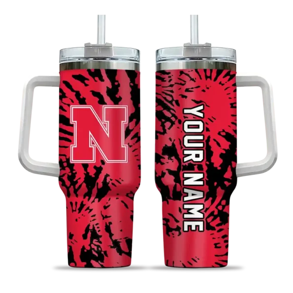 personalized nebraska cornhuskers burst swirl red curved tumbler best selling.webp