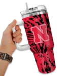 personalized nebraska cornhuskers burst swirl red curved tumbler best selling.webp