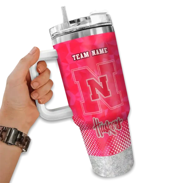 personalized nebraska cornhuskers geometric prism red curved tumbler fashion forward.webp