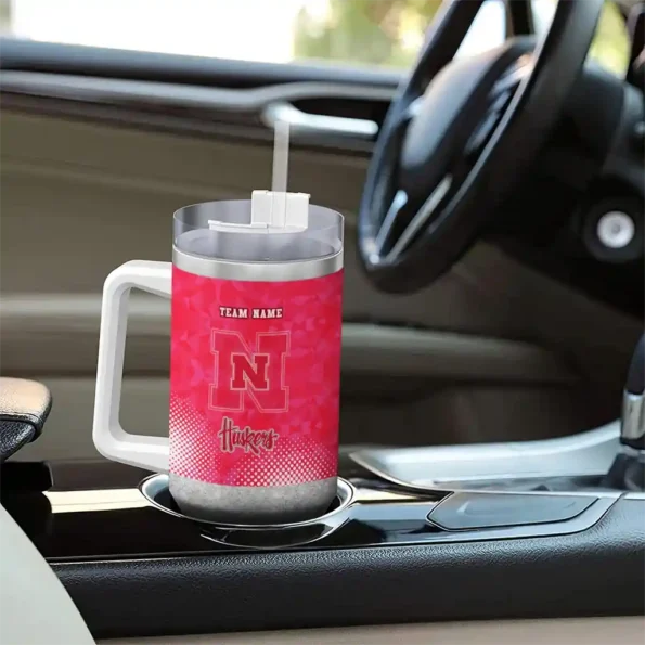 personalized nebraska cornhuskers geometric prism red curved tumbler trendy.webp