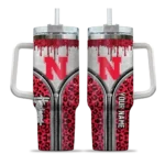 personalized nebraska cornhuskers leopard zipper red curved tumbler best selling.webp