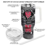 personalized nebraska cornhuskers superman shield red gray curved tumbler best selling.webp