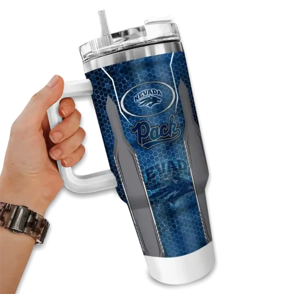 personalized nevada wolf pack hexagon armor blue curved tumbler fashion forward.webp