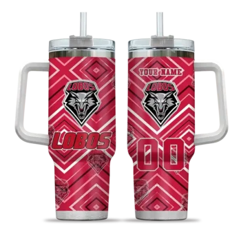 personalized new mexico lobos bold diamonds red curved tumbler best selling.webp