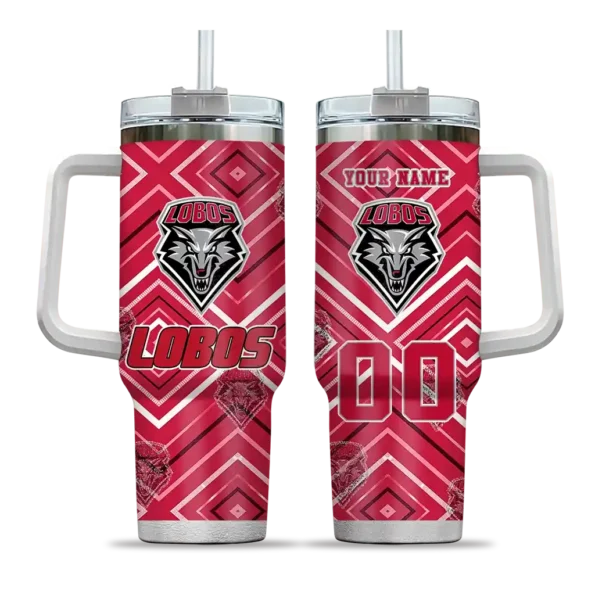 personalized new mexico lobos bold diamonds red curved tumbler best selling.webp