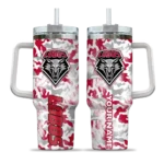 personalized new mexico lobos camo mashup red white curved tumbler best selling.webp