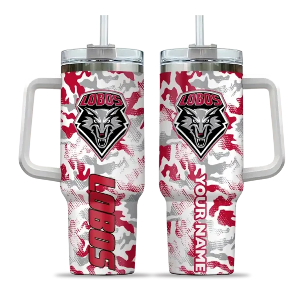 personalized new mexico lobos camo mashup red white curved tumbler best selling.webp