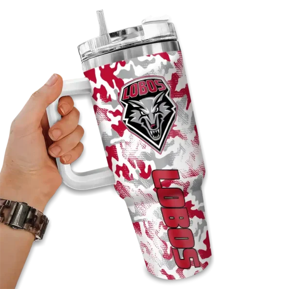 personalized new mexico lobos camo mashup red white curved tumbler fashion forward.webp