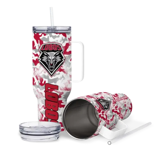 personalized new mexico lobos camo mashup red white curved tumbler high quality.webp