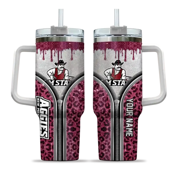 personalized new mexico state aggies leopard zipper crimson curved tumbler best selling
