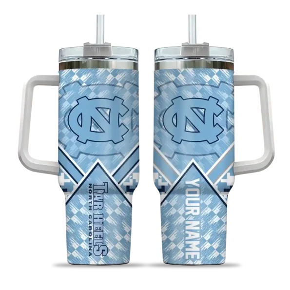 personalized north carolina tar heels chevron angle light blue curved tumbler best selling
