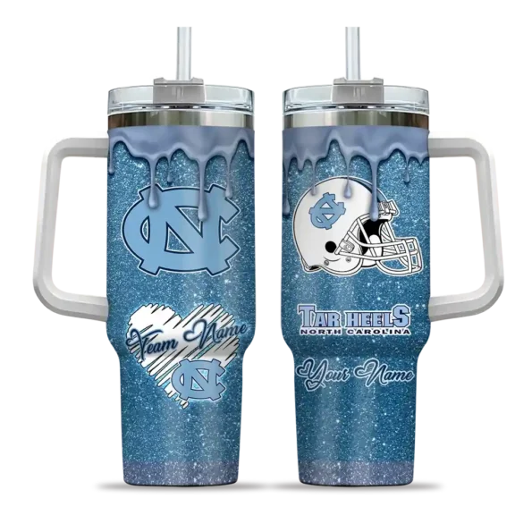 personalized north carolina tar heels heart helmet motif light blue curved tumbler best selling