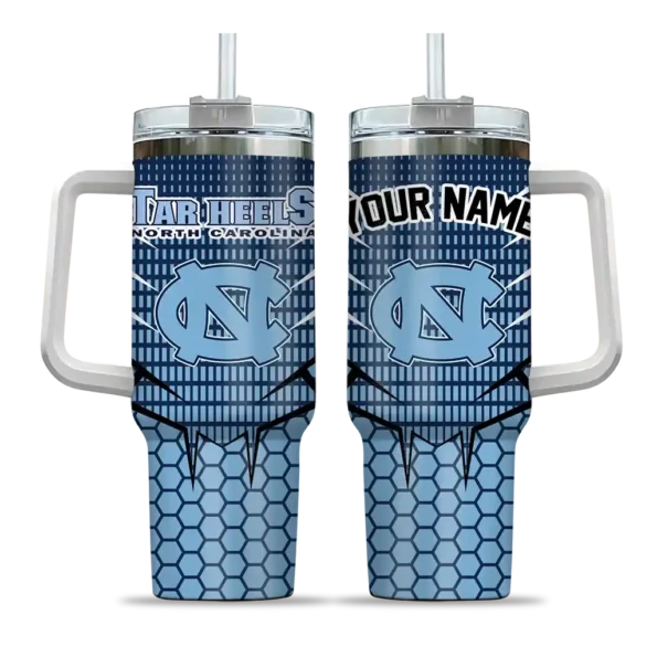 personalized north carolina tar heels hex texture light blue curved tumbler best selling
