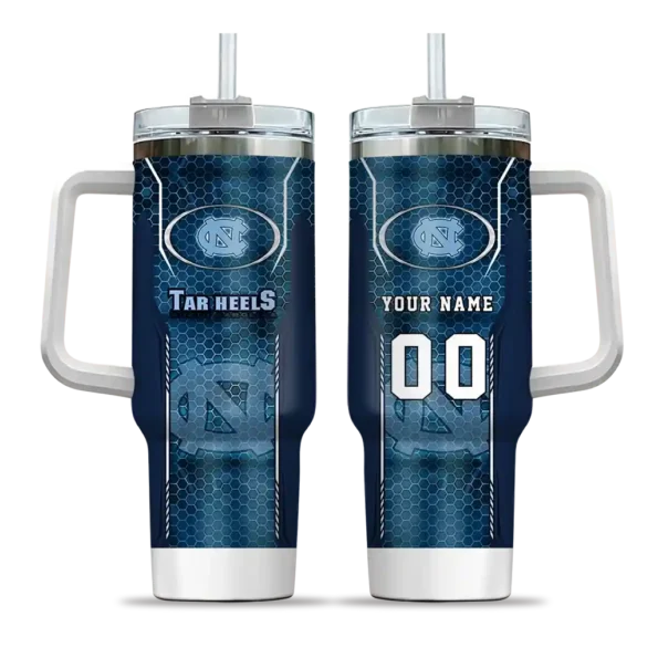 personalized north carolina tar heels hexagon armor light blue curved tumbler best selling