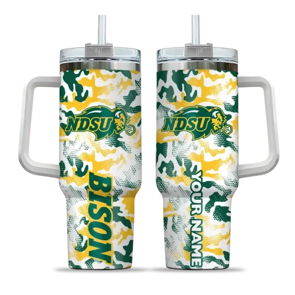 personalized north dakota state bison camo mashup green white curved tumbler best selling