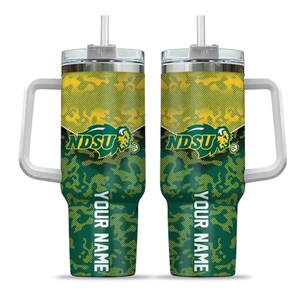personalized north dakota state bison chevron stripe green curved tumbler best selling
