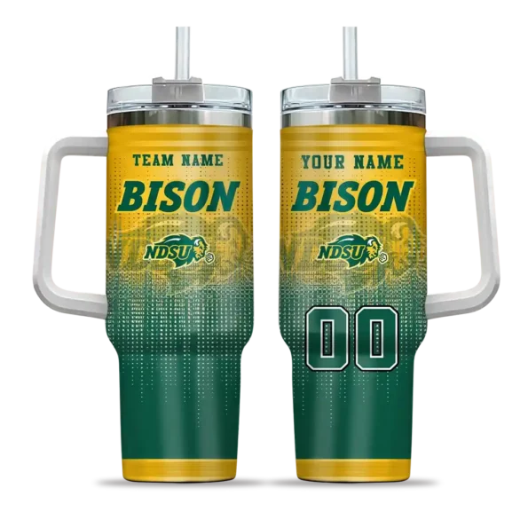 personalized north dakota state bison gradient dots green curved tumbler best selling