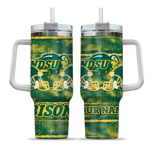 personalized north dakota state bison honey streaks green curved tumbler best selling