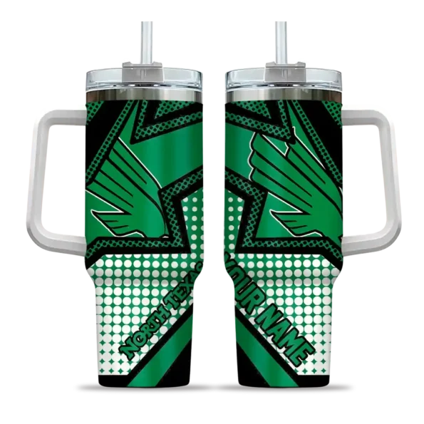 personalized north texas mean green arrow burst green curved tumbler best selling